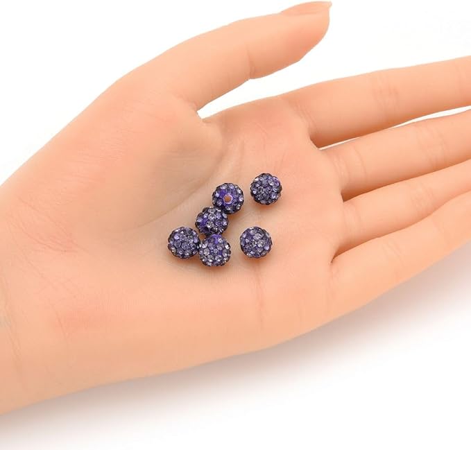 25pcs Adabele Grade A Suncatcher Crystal Rhinestone Pave Loose Beads 8mm Tanzanite Purple Polymer Clay Disco Ball Spacers Compatible with Shamballa All Craft Jewelry Making DB8-26