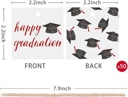 50 Pcs Graduation Gift Tags, Congrats Grad Party Favors Gift Tags for High School or Happy College Graduation Party Decoration Supplies (Red, 2.2 * 2.2)