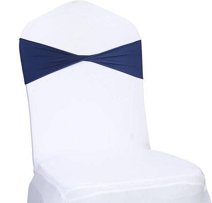 VDS Pack of 100 PCS | Navy Blue | Spandex Chair Sashes Bows Without Buckle | Stretch Elastic Banquet Universal Folding Chair Band Tie with for Wedding Party Conference Celebration Event Decoration
