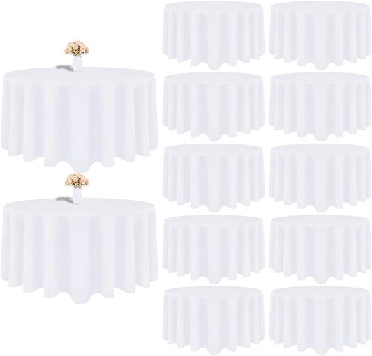 12 Pack White Round Tablecloth 108 Inch White Table Cloth Stain and Wrinkle Resistant Round White Tablecloths Reusable and Washable Polyester Fabric Table Covers for Buffet Wedding Party and Banquet