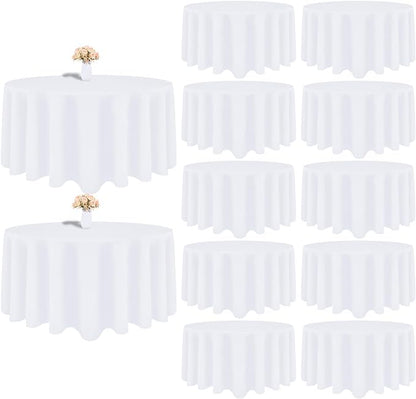 12 Pack White Round Tablecloth 90 Inch White Table Cloth Stain and Wrinkle Resistant Round White Tablecloths Reusable and Washable Polyester Fabric Table Covers for Buffet Wedding Party and Banquet