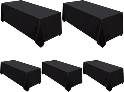 Surmente 5 Pack Black Tablecloth 90 x 132-inch Rectangular Polyester Table Cloth for Weddings, Banquets, or Restaurants