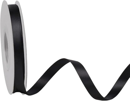 LaRibbons 3/8 Inch 25 Yard Double Faced Satin Ribbon,Black Small Satin Craft Fabric Ribbon for Gift Wrapping Floral Bouquets Wedding Party Decoration