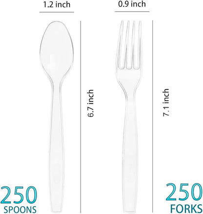 500 Count Plastic Silverware, Heavy Weight Plastic Forks Spoons Disposable Utensils Cutlery Set for Wedding Party Supplies Everyday Use