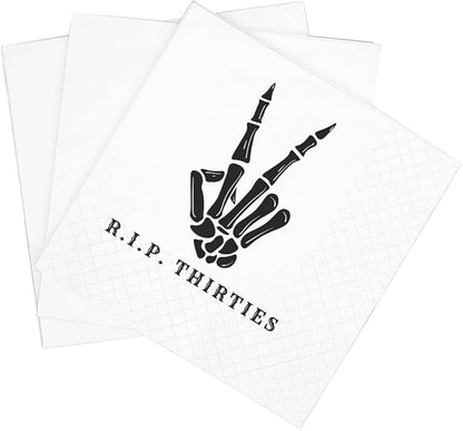 SharkBliss RIP Thirties Cocktail Napkins, 100 Pack RIP Thirties Death to My 30s Dirty 40 Birthday Paper Cocktail Beverage Napkins in Bulk for 40th Birthday | 2-Ply, 5x5" (RIP Thirties Napkins)