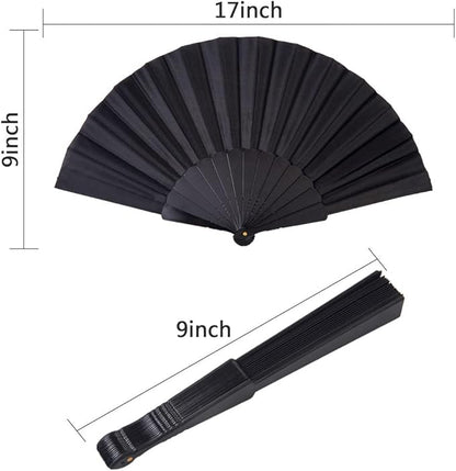 HUNANBANG 1 Dozen 12 Pieces Folding Hand Fans Church Wedding Gift, Party Favors, DIY Decoration Gift Size9 Wholesale 12pack (Black)