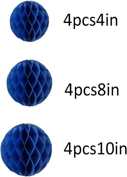 12pcs Party Honeycomb Balls Decorations - 4'' 8'' 10'' Honeycomb Tissue Pom Balls for Baby Shower, Birthday, Wedding & Nursery Wall Decor (Royal Blue)