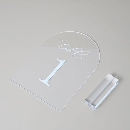 JINMURY Clear Arch Table Numbers for Wedding, 5x7 Inch Arched Acrylic Table Numbers 1-10 with Stands, Clear Acrylic Arch Sign with Holder for Centerpiece, Reception, Wedding, Party, Event