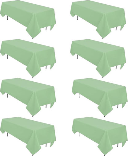 8 Pack Sage Green Tablecloth 60 x 102 Inch Rectangular Tablecloths for 6 Foot Rectangle Tables, Wrinkle Resistant Green Table Cloth Washable Polyester Fabric Table Covers for Party Wedding Banquet