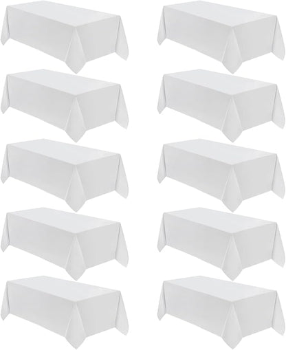 VidaFete Table Cloth 90 * 132inch 10pack Rectangle Tablecloth Polyester, Stain Wrinkle Resistant Polyester Dining Table Cover for Kitchen Dinning Party Wedding Rectangular Tabletop Decoration(White)