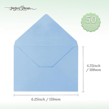 50 Pack 4x6 Envelopes Letter Size, Blue A4 Envelopes Self Seal for Wedding Invitation, Envelope 4.3x6.3 for Greeting Cards, Photos, Baby Shower, Graduation, Thank You Cards, Announcements