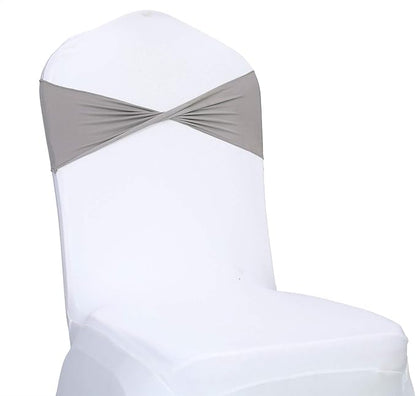 VDS Pack of 100 PCS | Silver Grey | Spandex Chair Sashes Bows Without Buckle | Stretch Elastic Banquet Universal Folding Chair Band Tie with for Wedding Party Conference Celebration Event Decoration