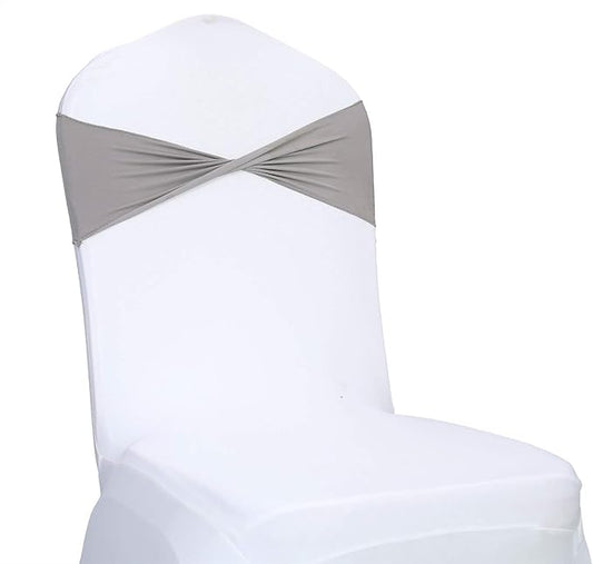 VDS Pack of 100 PCS | Silver Grey | Spandex Chair Sashes Bows Without Buckle | Stretch Elastic Banquet Universal Folding Chair Band Tie with for Wedding Party Conference Celebration Event Decoration