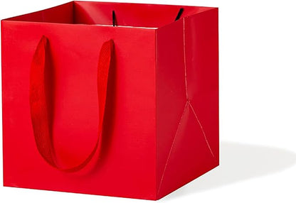 Red Square Gift Bag 10 in Paper Gift Box Large Square Bottom Kraft Paper Bags with Handles for Party Favor, Birthday Gift Bags (Red, 10 x 10 x 10 in, 10 CT)
