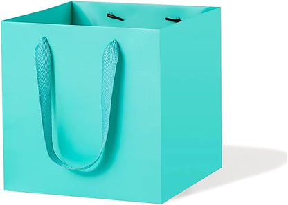 Teal Blue Paper Gift Bag 10 in Large Gift Box Square Bottom Kraft Paper Bags with Handles for Wedding Baby Shower Birthday Party (Teal Blue, 10 x 10 x 10 in, 10 CT)