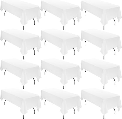 12 Pack 60 x 126 Inch Tablecloth Rectangle, White Rectangle Tablecloth Polyester Tablecloth for 8 Ft Rectangle Tables, Washable Fabric Table Cover for Wedding Party Dining Buffet Parties or Camping