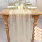 EHLDekol Pearl Table Cloth Elegant Polyester Table Runner with Artificial Pearl Accents Extra Long 10 ft 60 x 120 Inches Pearl Tulle Table Runner for Wedding (60inch Width,Champagne, 4Packs)