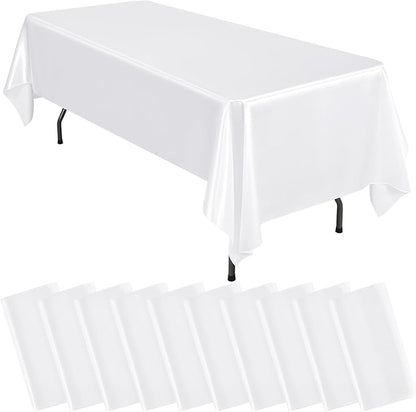 10 Packs Satin Tablecloth 57 x 108 Inch White Rectangular Table Cloth Silk Tablecloth Smooth Fabric Overlay Satin Table Cover Decoration for Wedding Party Banquet Events