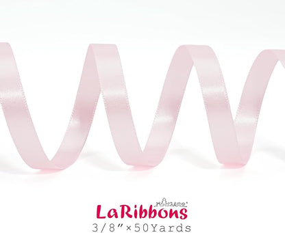 LaRibbons Light Pink Satin Ribbon 3/8 Inch 50 Yards Thin Luxury Double Faced Pink Silk Ribbon for Gift Wrapping Flower Bouquet Crafts Wedding BabyShower Decoration
