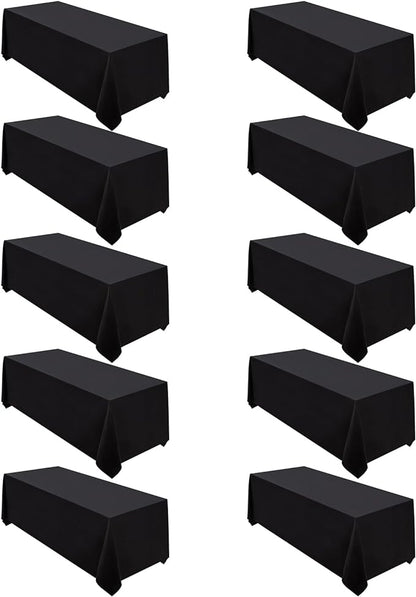 Surmente 10 Pack Black Tablecloth 90 x 132-inch Rectangular Polyester Table Cloth for Weddings, Banquets, or Restaurants