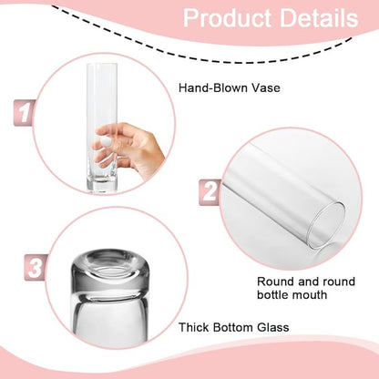 12 Pack 7.5 Inch Glass Cylinder Bud Vases for Centerpieces Clear Slim Flower Vases Tall Glass Cylinder Vase Small Vase for Single Rose Vases Bulk, Home Aesthetic Desk Decor