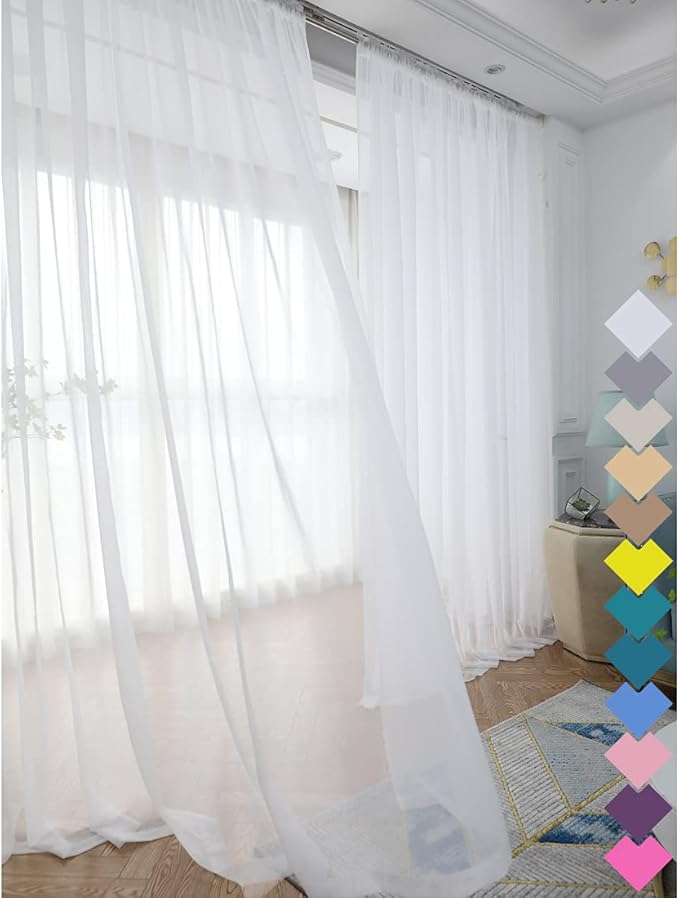 Window Ivory Sheer Curtains 48 Inches Width 95 Inches Long 2 Panels Sheer Curtains Clear Curtains Basic Rod Pocket Panel for Home/Living Room/Bedroom/Kids Room