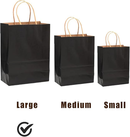qiqee 100Pcs Large Size Paper Gift Bags with Handles -13"x10.3"x4.6" Kraft Small Party Bags - 16 Solid Colors