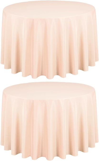 LTC LINENS 2 Pack 108 Inch Round Tablecloth Peach - Great for 48 Inch Round Table Floor Length - Wrinkle Resistant Polyester Fabric Cloth for Wedding, Party