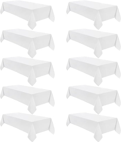 VidaFete Tablecloth 60 * 102inch 10pack Rectangle Table Cloth Polyester, Stain Wrinkle Resistant Dining Table Cover for Kitchen Dinning Party Wedding Rectangular Tabletop Buffet Decoration(White)