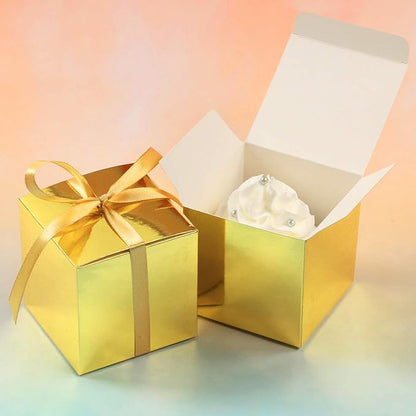COTOPHER 100pcs Small Gift Boxes, Favor Boxes 2x2x2 inches Paper Gift Boxes with Ribbons Candy Box for Wedding Favors Baby Shower Bridal Shower Birthday Party (100pcs 2x2x2, Gold)