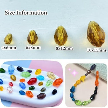 50pcs 10x15mm Teardrop Crystal Glass Beads Vertical Hole Faceted Glass Teardrop Spacer Beads for Bracelets Necklace Earring DIY Jewelry Making Craft(Amber)