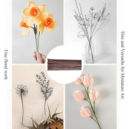 HAHIYO 18Gauge Brown Paper-Wrapped Metal Floral Wire 14 Inches(36cm), 70 Pack Flexible Paddle Wires Florist Wire Garden Wires for Craft Christmas Wreath Flower Arrangement Bouquet Wrapping Wedding DIY