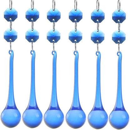 H&D 10pcs Suncatcher Crystal Raindrop Chandelier Prisms Pendants,Glass Prisms with Octagon Beads Lamp Curtain DIY Suncatcher Chandelier Parts (Cobalt Blue)