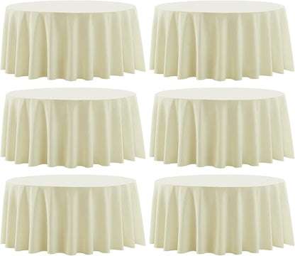 Round Tablecloth 6 Pack 90 Inch Ivory Tablecloths Washable Decorative Linen Polyester Table Clothes Cover for Dining Table Banquets Buffet Parties and Wedding