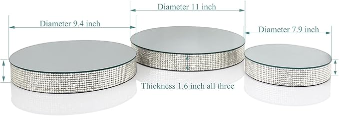 GIMORRTO Diamond Display Riser Stands 3 Set, Glam Accent Table Display Platform for Decorative Pieces, Mirrored Showpeice 3 Pack, Centerpiece Displayer (Round 3PC)