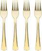 Prestee 100 Gold Plastic Forks - Heavy Duty Elegant Disposable Utensils - Fancy Plastic Silverware for Weddings and Holidays - Heavyweight 7 Inch Forks for Special Occasions