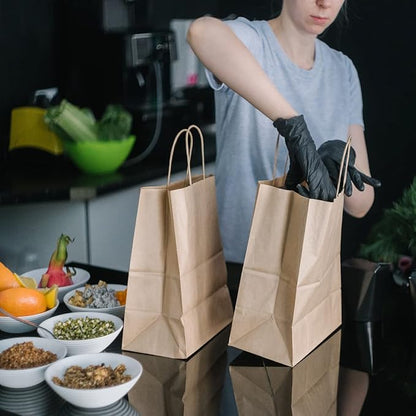 BagDream Brown Paper Bags With Handles 12x7x12 100Pcs - Kraft Shopping Merchandise Retail, Takeout/To Go, Wider-gusset Recycled Paper Gift Bags Bulk