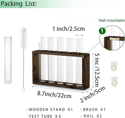 Ivolador Plant Propagation Station Terrariumin Wall Test Tube Vases Bud Tabletop Glass Wooden Stand with 5 Propagation Tubes for Propagating Hydroponic Plants Home Garden Wedding Decoration-Brown