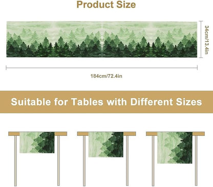 Foggy Forest Table Runner,Watercolor Wreen Misty Forest Landscape Table Runner for Kitchen Dining Table Home Party Decoration 13x72 Inch