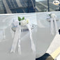 4PCS Wedding Car Door Handle Decorative Flowers, White Artificial Cars Bouquet Flower Bowknot Ribbon Decor, Just Married Automotive Decorations Accessories for Door Handles