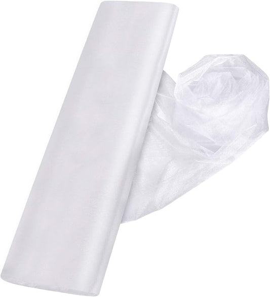 Crystal Organza Tulle Sheer Fabric Backdrop Curtains for Wedding Baby Shower Birthday Party Event Decor, 19” by 30 Yard (White)