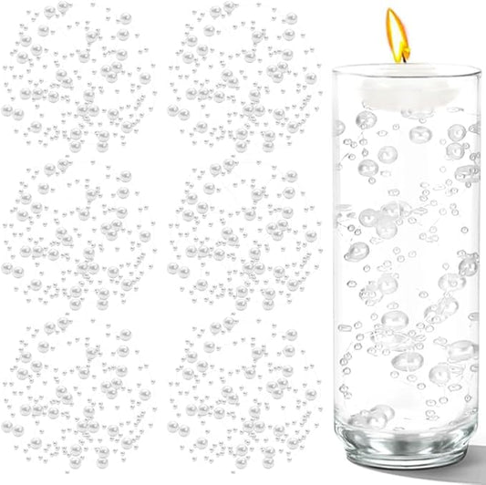 50 PCS Artificial Floating Beads for Centerpieces Vases, White 8+3mm String Beads for Wedding Party Faux Pearl String for Decorating, String Pearls for Crafts Vase Filler
