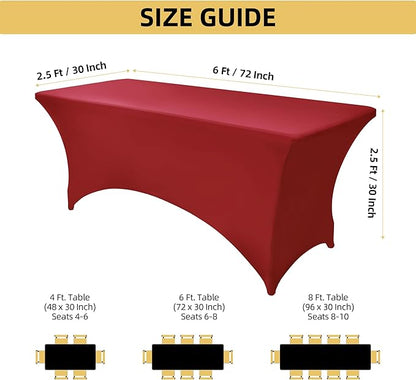 6-Pack 6ft Spandex Table Covers for Rectangle Standard Folding Tables - Wrinkle Resistant Stretch Tablecloths - Ultimate Fitted Table Protector for Parties, Trade Shows, Wedding