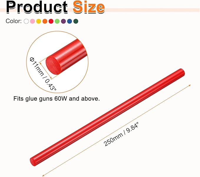 HARFINGTON 10pcs Hot Glue Sticks 0.43" Dia x 9.84" Long EVA Mini Hot Melt Adhesive Glue Stick for Hot Melt Gun Wood Plastic Glass Flowers Fabrics Foam, Multicolor