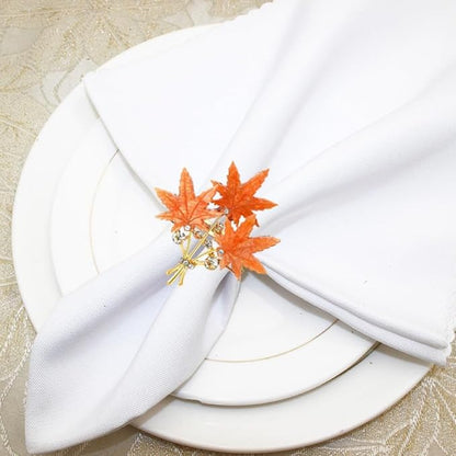 Maple Leaves Napkin Rings Set of 6, Fall Party Napkin Holder Buckles, Thanksgiving Christmas Napkin Rings (Orange, One Size)