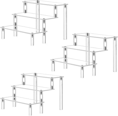 Acrylic Display Risers,Clear Acrylic Risers Display Stand Shelf 3 Tiered Cupcake Stand Perfect for Amiibo Funko Pop Figure Desserts Stand Tabletop Perfume Colognes Toys Collections Cosmetic