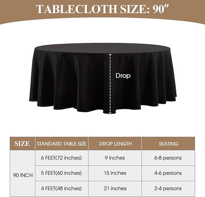 Round Tablecloth 6 Pack 90 Inch Black Tablecloths Washable Decorative Linen Polyester Table Clothes Cover for Dining Table Banquets Buffet Parties and Wedding