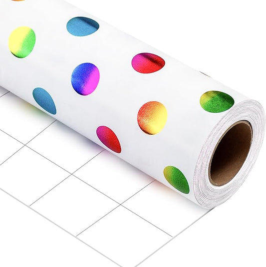 Burymento Rainbow Dots Wrapping Paper, Gift Wrap for Birthday, Valentines, Mothers day, Graduation, Wedding, Fathers day, Baby Shower, Christmas (17in x 32.8ft)
