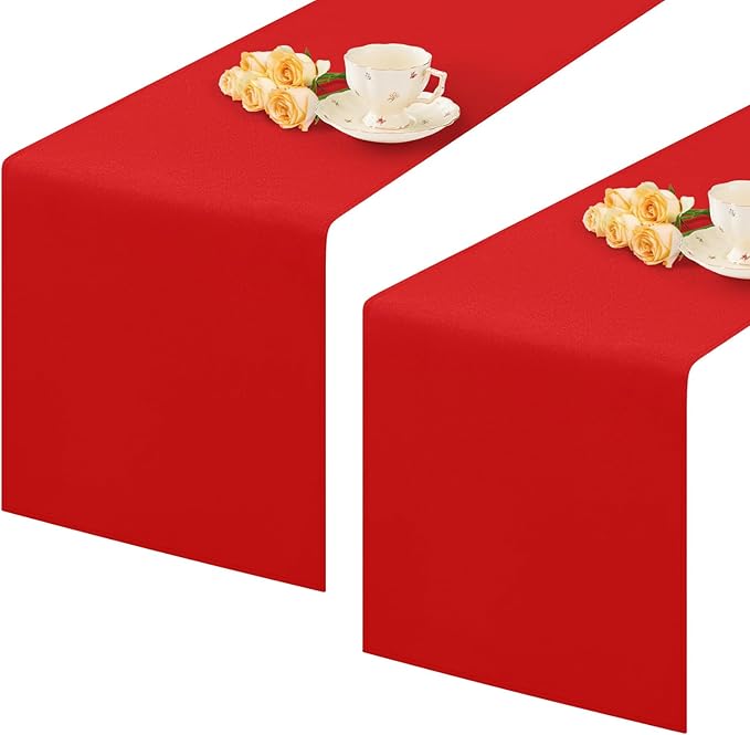 2 Pack Red Small Short Table Runner 12 x 24 Inch Solid Color Runners Coffee Table Dresser for Daily Party Home Decoration