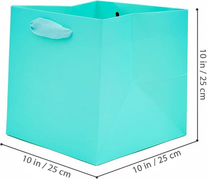 Teal Blue Paper Gift Bag 10 in Large Gift Box Square Bottom Kraft Paper Bags with Handles for Wedding Baby Shower Birthday Party (Teal Blue, 10 x 10 x 10 in, 10 CT)